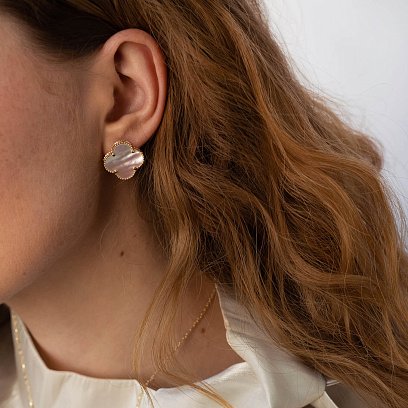 Серьги "Клевер" в желтом золоте (перламутр) с08295 №5