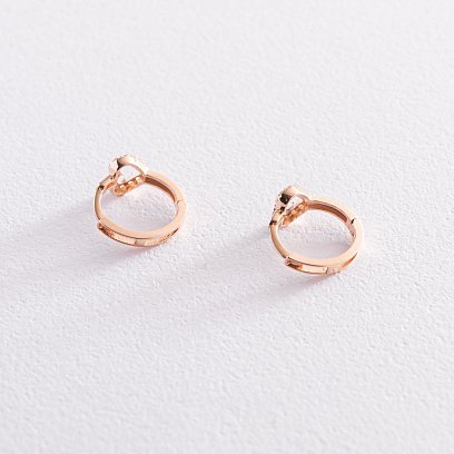 Золотые серьги - кольца "Сердечки" (фианиты) с07434 №3