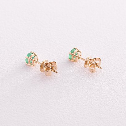 Золотые серьги - пусеты с изумрудами сб0113gl №5