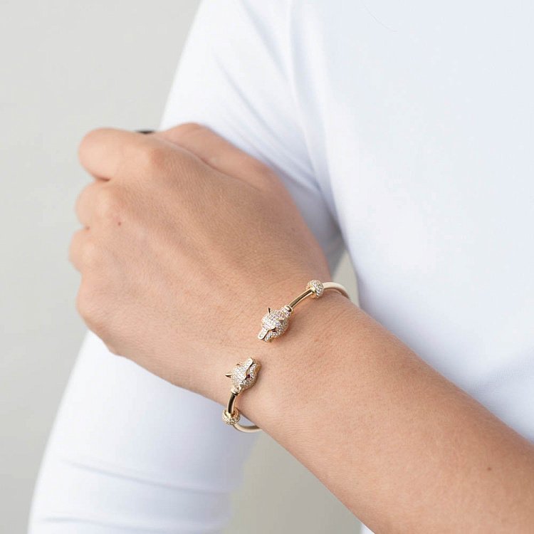 Золотой браслет "Две пантеры" (фианиты) б03478 от ювелирного магазина Оникс - 4