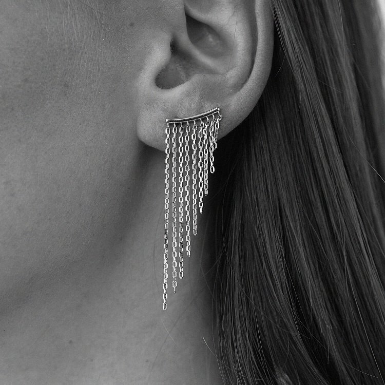 Серебряные серьги - клаймберы с цепочками OR113060 от ювелирного магазина Оникс - 10