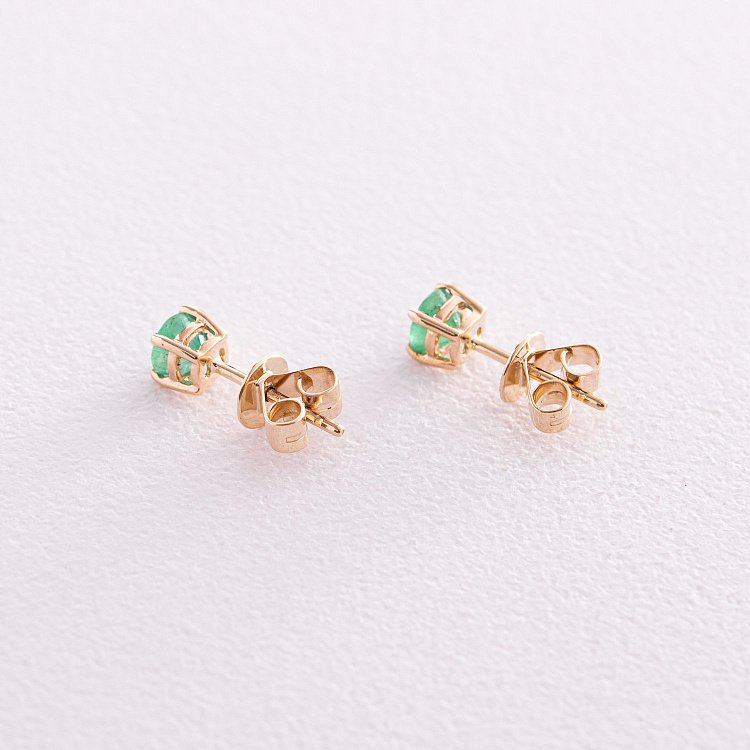 Золотые серьги - пусеты с изумрудами сб0113gl от ювелирного магазина Оникс - 4