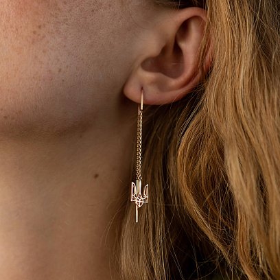 Сережки - протяжки "Герб України - Тризуб" (червоне золото) с07956 №8