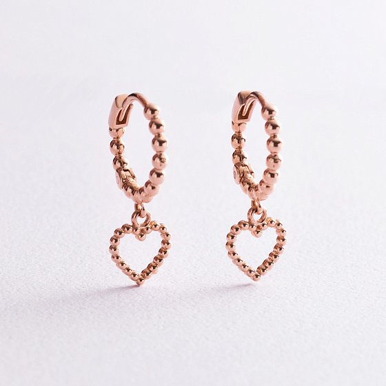 Серьги "Сердечки" в красном золоте с05938