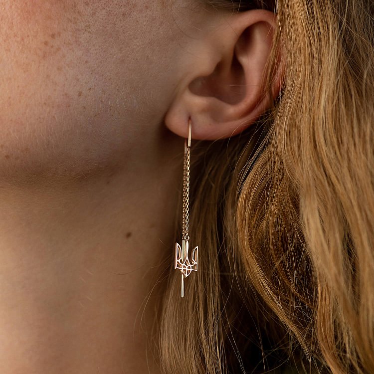 Сережки - протяжки "Герб України - Тризуб" (червоне золото) с07956 від ювелірного магазину Онікс - 7
