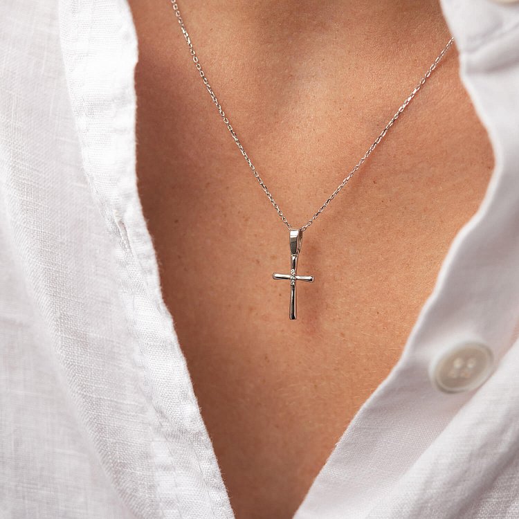 Золотое колье "Крестик" с фианитами кол02196 от ювелирного магазина Оникс - 3