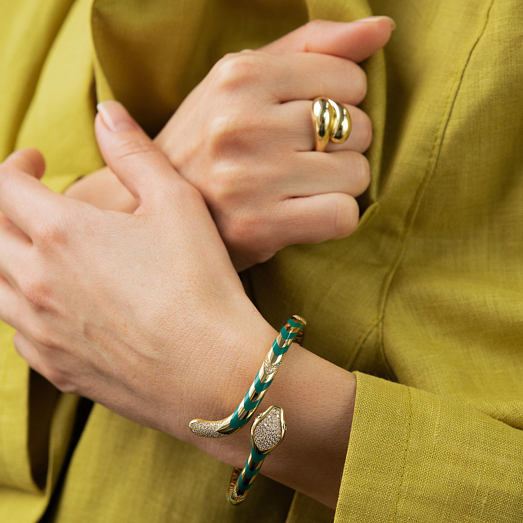 Жорсткий браслет "Змія" у жовтому золоті (фіаніти, емаль) б05170 від ювелірного магазину Онікс - 6