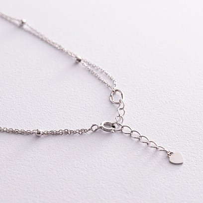 Двойное серебряное колье "Сердечко и шарики" 908-01239 №7
