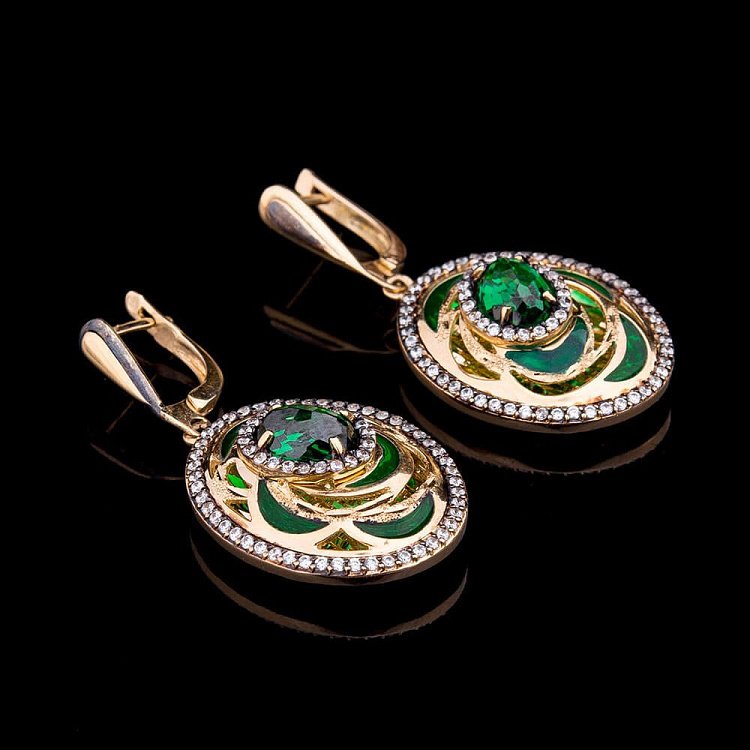 Золоті сережки (фіаніти, емаль) с03611 від ювелірного магазину Онікс - 1