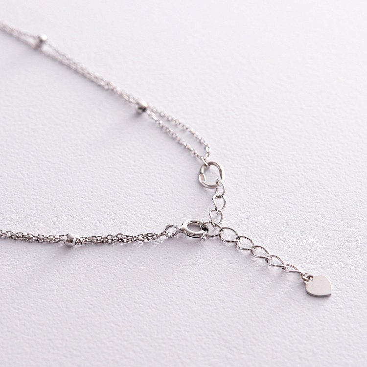 Двойное серебряное колье "Сердечко и шарики" 908-01239 от ювелирного магазина Оникс - 6