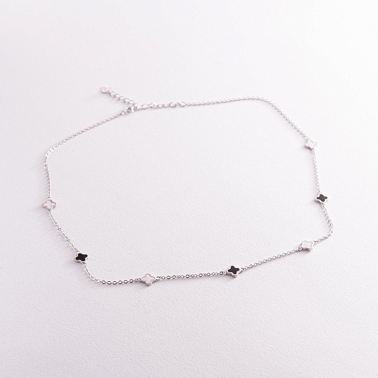 Серебряное колье "Клевер" (эмаль) 181208 от ювелирного магазина Оникс - 4