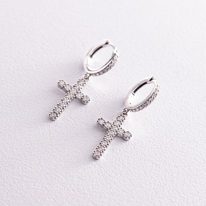 Серебряные серьги "Крестики" с фианитами 40021.1 №3