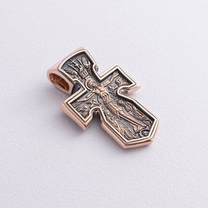 Золотой крестик "Распятие. Архангел Михаил. Божия Матерь "Знамение" с чернением п02534