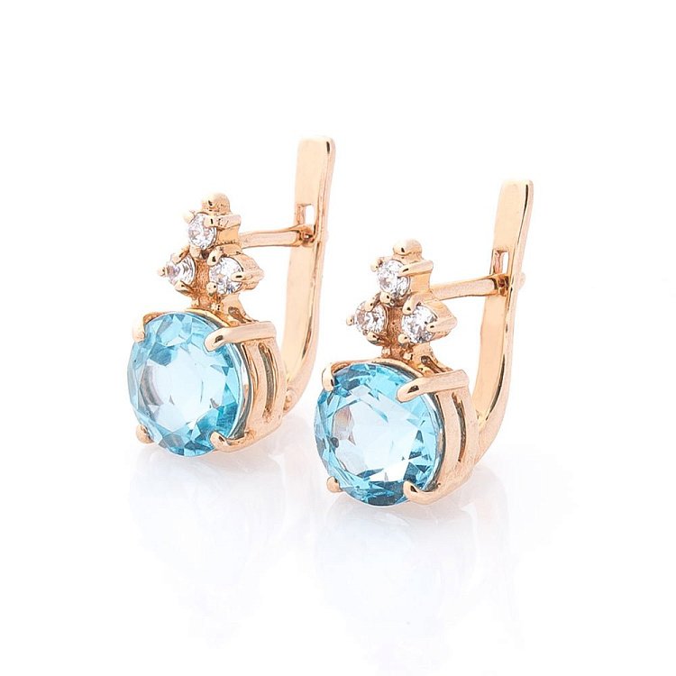Золоті сережки з блакитним топазом і фіанітами с02855 від ювелірного магазину Онікс - 2