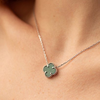 Срібне кольє "Конюшина" (синт. малахіт) 181308 №4