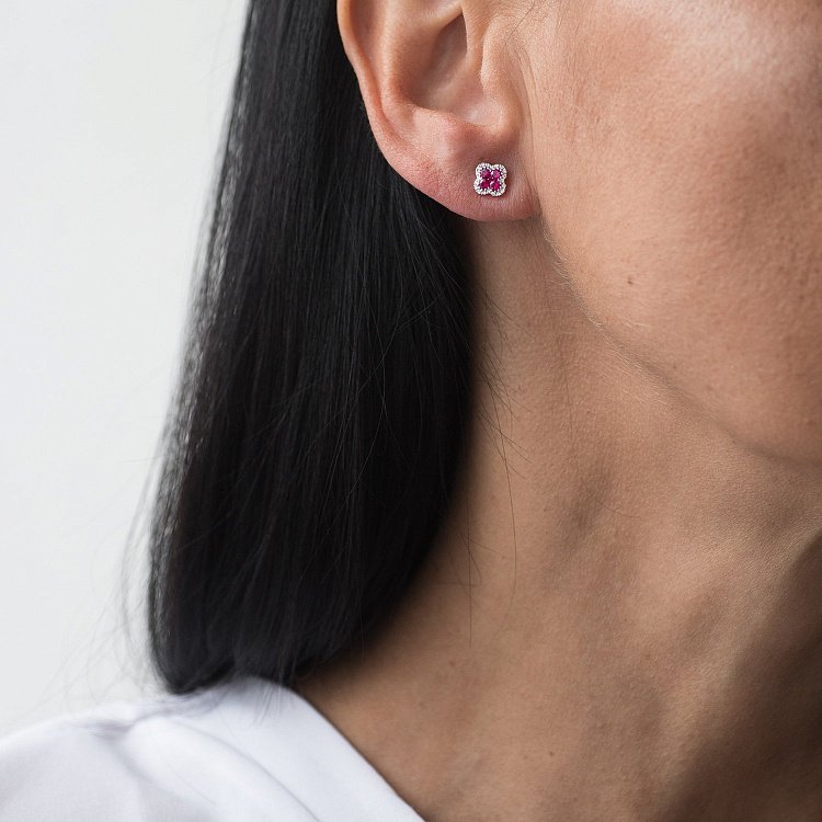 Золоті сережки-пусети з діамантами та рубінами сб0307lg від ювелірного магазину Онікс - 3