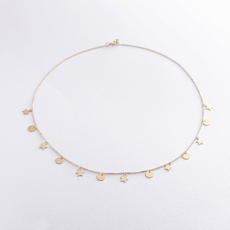 Кольє "Монетки та зірочки" в жовтому золоті кол01744 від ювелірного магазину Онікс