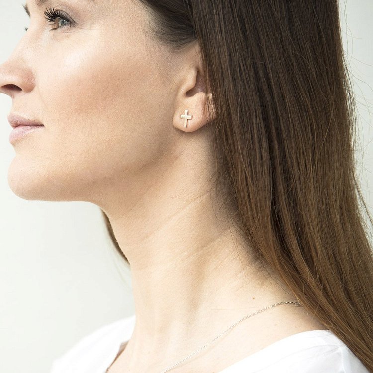 Золотые серьги-пусеты "Крестики" с05273 от ювелирного магазина Оникс - 2