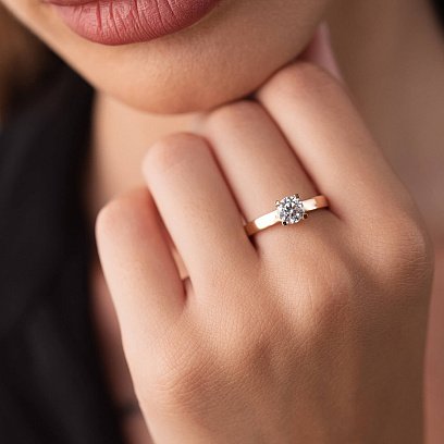 Помолвочное золотое кольцо с фианитом к05751 №2