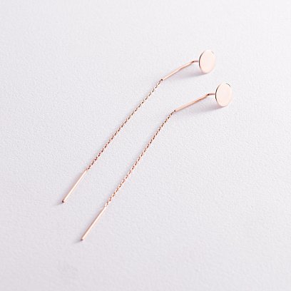 Сережки - протяжки "Монетки" у червоному золоті с07845