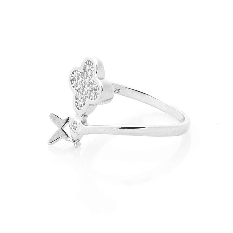 Золота каблучка "Конюшина і метелик" (фіаніти) 112016 від ювелірного магазину Онікс - 2