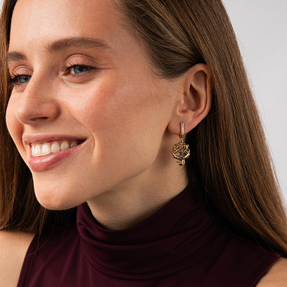 Золоті сережки "Пантери" з фіанітами с08925 №3