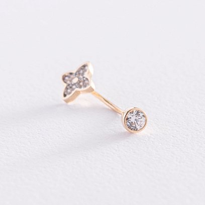 Золотий пірсинг в пупок "Конюшина" з фіанітами пир00252 №2