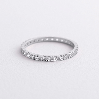 Кольцо с дорожкой камней в белом золоте к08276 №5