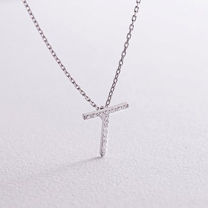 Золоте кольє з літерою " Т " з діамантами 134021121 №4