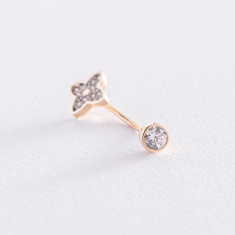 Золотий пірсинг в пупок "Конюшина" з фіанітами пир00252 від ювелірного магазину Онікс - 1