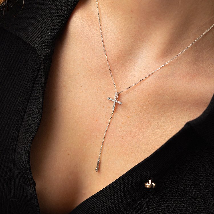 Золотое колье - галстук "Крестик" с бриллиантами колб0066ca от ювелирного магазина Оникс - 4