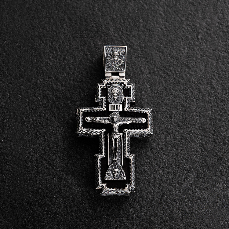 Срібний хрест "Розп'яття. Св. Миколай. Спаси і Збережи" з ебеновим деревом 1774 від ювелірного магазину Онікс