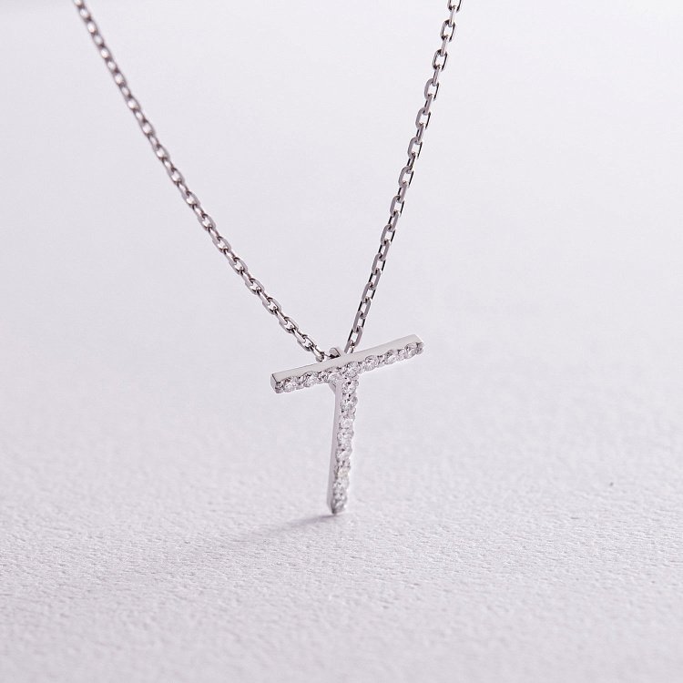 Золоте кольє з літерою " Т " з діамантами 134021121 від ювелірного магазину Онікс - 3