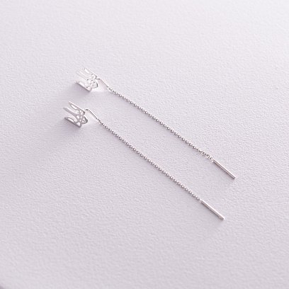 Серьги - протяжки "Герб Украины - Тризуб" (белое золото) с08094