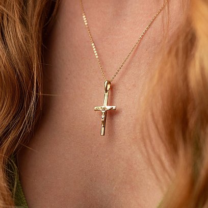 Крестик "Распятие" в желтом золоте п03879 №2