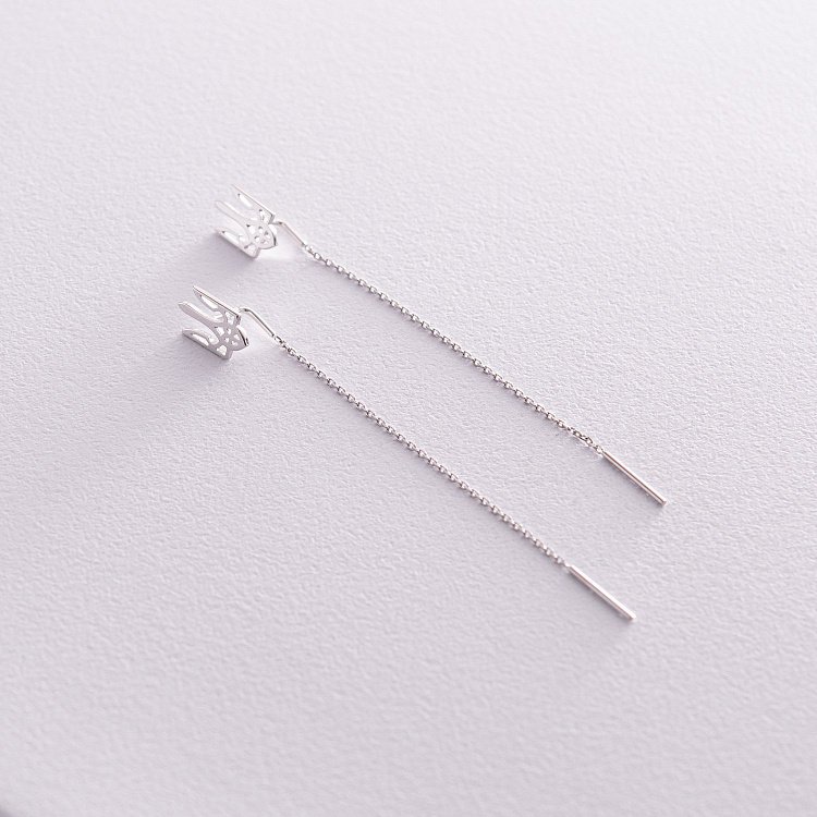 Серьги - протяжки "Герб Украины - Тризуб" (белое золото) с08094 от ювелирного магазина Оникс