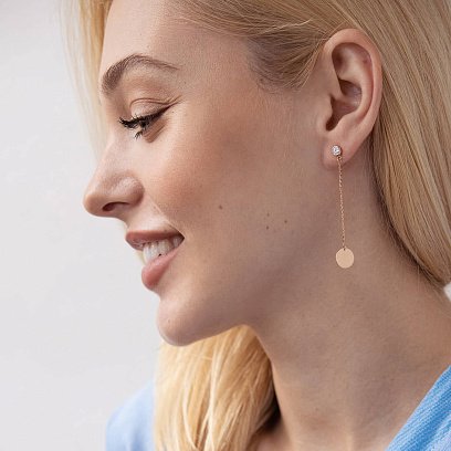 Золоті сережки "Монетки на ланцюжку" з фіанітами с07867 №3