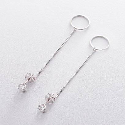 Срібні сережки - пусети з фіанітами 122537 №2