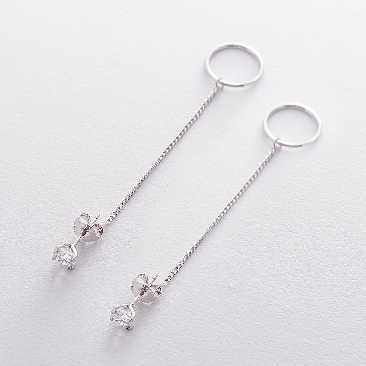 Срібні сережки - пусети з фіанітами 122537 від ювелірного магазину Онікс - 1