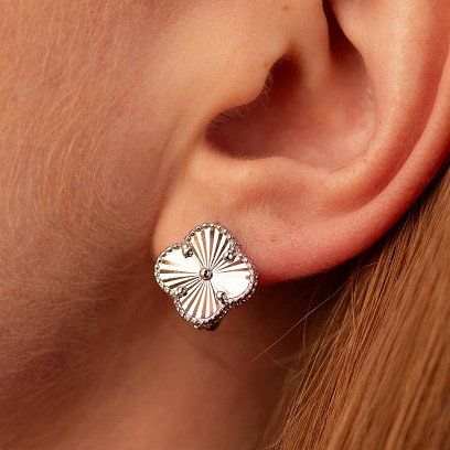 Сережки "Конюшина" в білому золоті с08872 №4