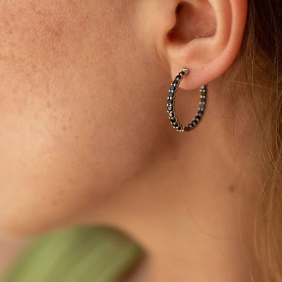 Срібні сережки - кільця з чорними фіанітами OR126110 №5