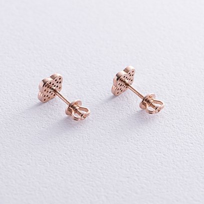 Золоті сережки - пусети "Конюшина" (чорні фіаніти) с07888 №5