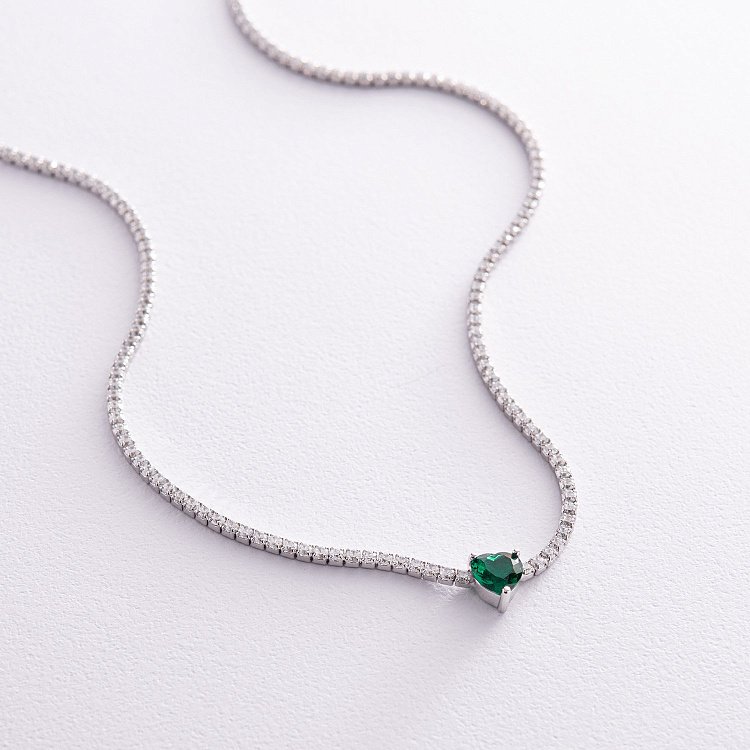 Срібне кольє - чокер "Сердечко" з фіанітами 181261 від ювелірного магазину Онікс