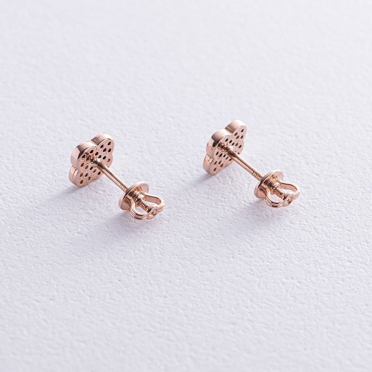 Золоті сережки - пусети "Конюшина" (чорні фіаніти) с07888 від ювелірного магазину Онікс - 4