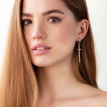 Серьги "Кресты" в белом золоте с06758 №2