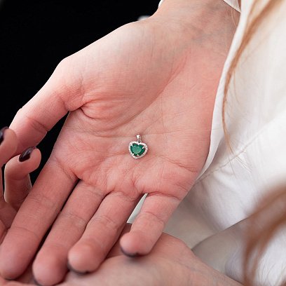 Золотая подвеска "Сердечко" с изумрудом и бриллиантами пб0271nl №2