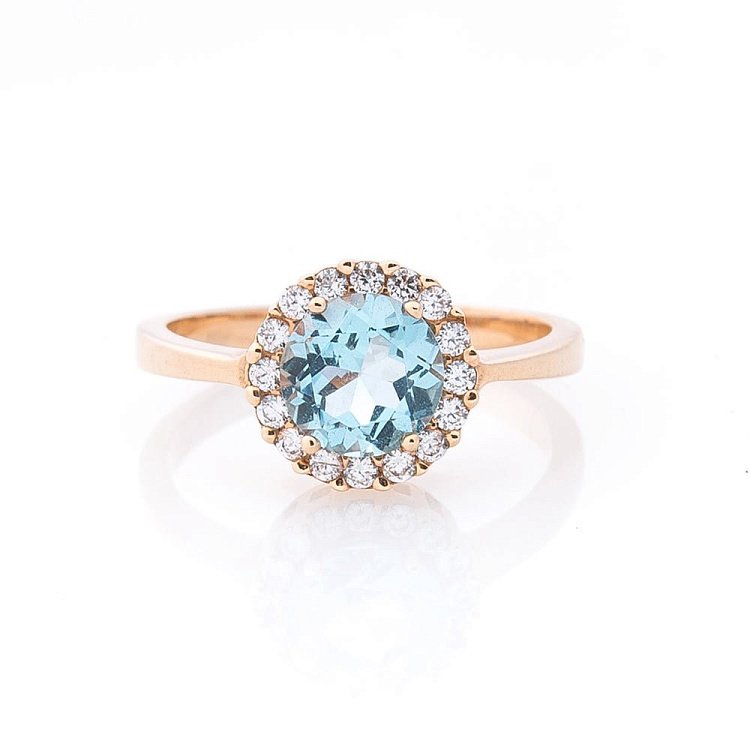 Золота каблучка з блакитним топазом і фіанітами к02124т від ювелірного магазину Онікс - 2