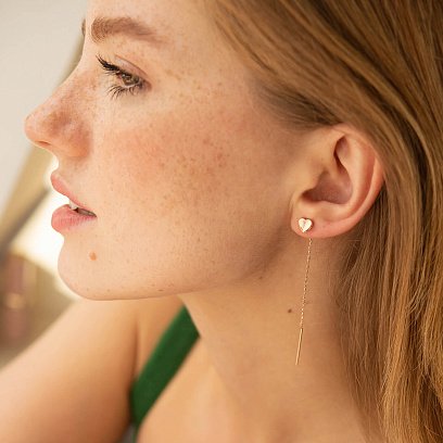 Золоті сережки - протяжки "Сердечки" з фіанітами с08257 №2