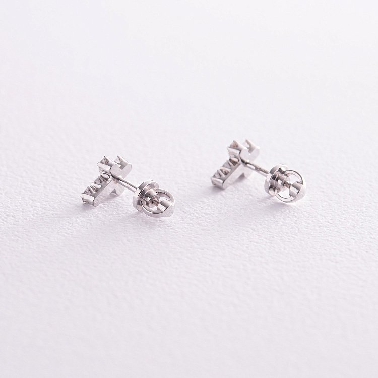 Золоті сережки - пусети "Хрестики" з діамантами 322821121 від ювелірного магазину Онікс - 4