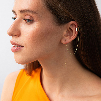 Сережки - каффа з ланцюжком (жовте золото) с09446 №2